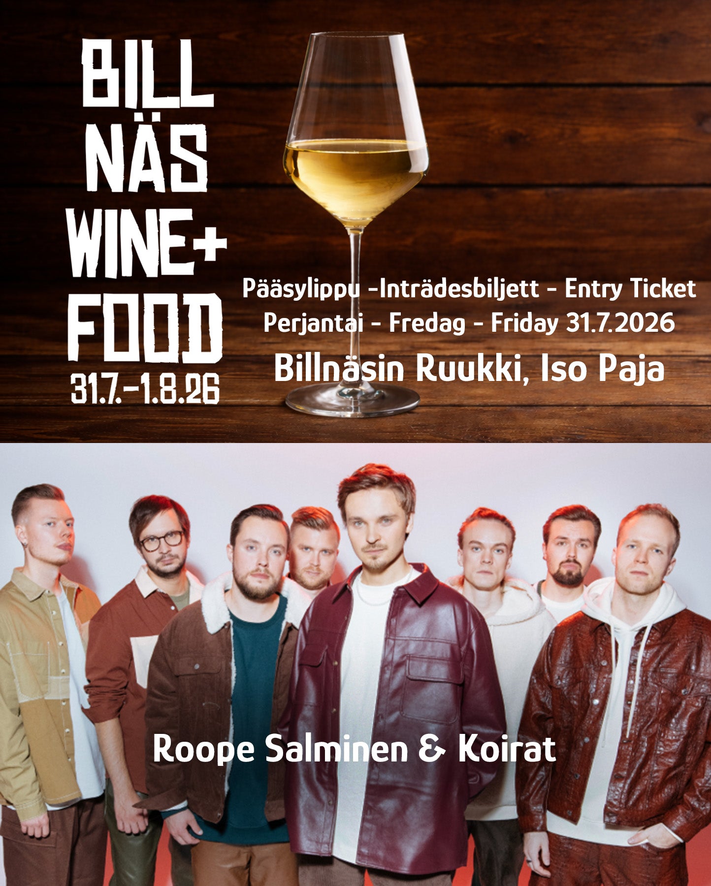 Yhdistelmälippu Billnäs Wine + Food  - Roope Salminen & Koirat PE 31.7.26