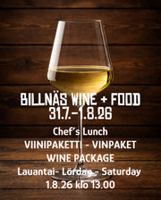 Viinipaketti Chef’s Lunch La 1.8.26 klo 13.00
